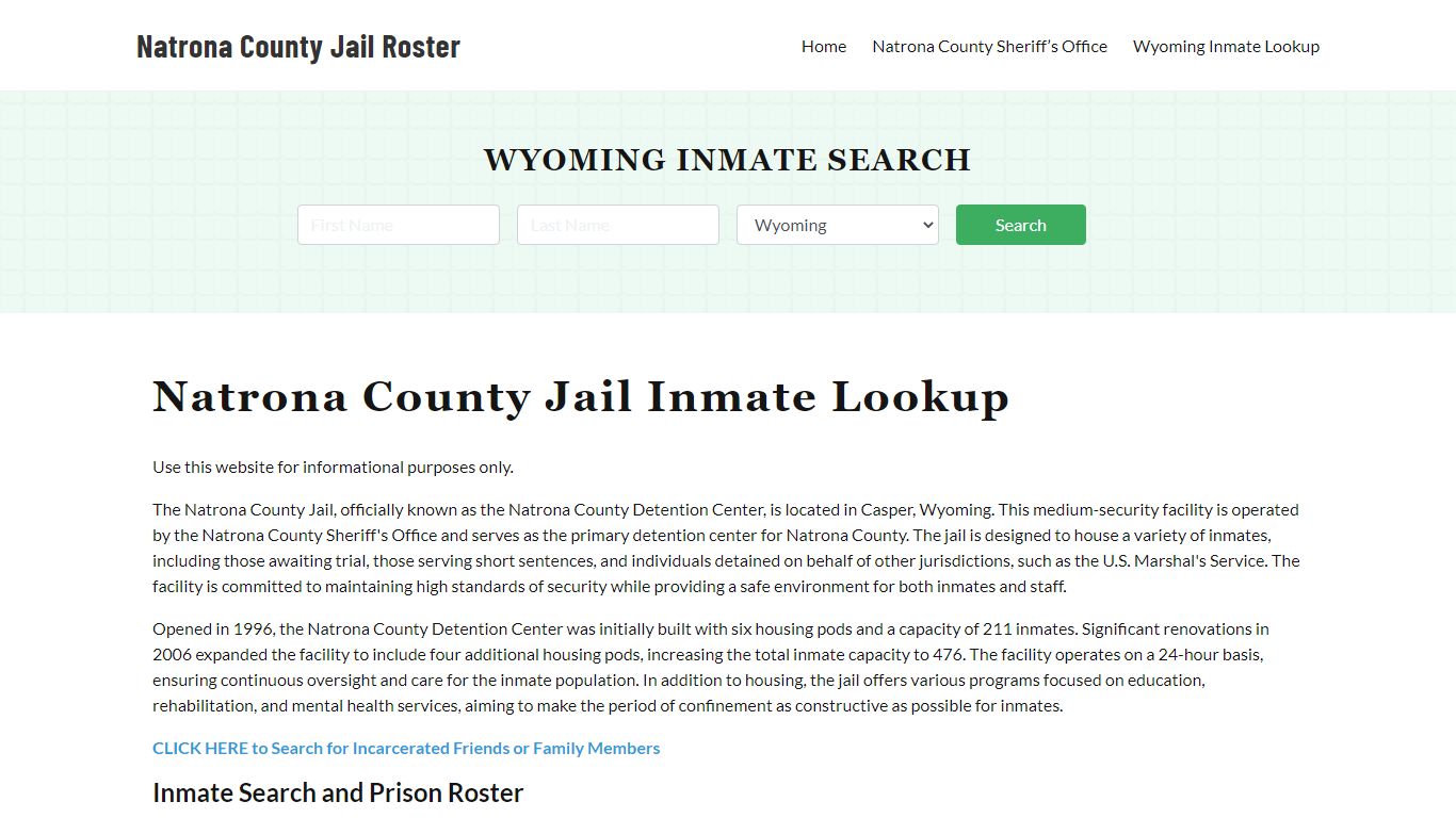 Natrona County Jail Roster Lookup, WY, Inmate Search